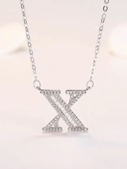 XL60392 X Brass Cubic Zirconia Letter Minimalist Necklace