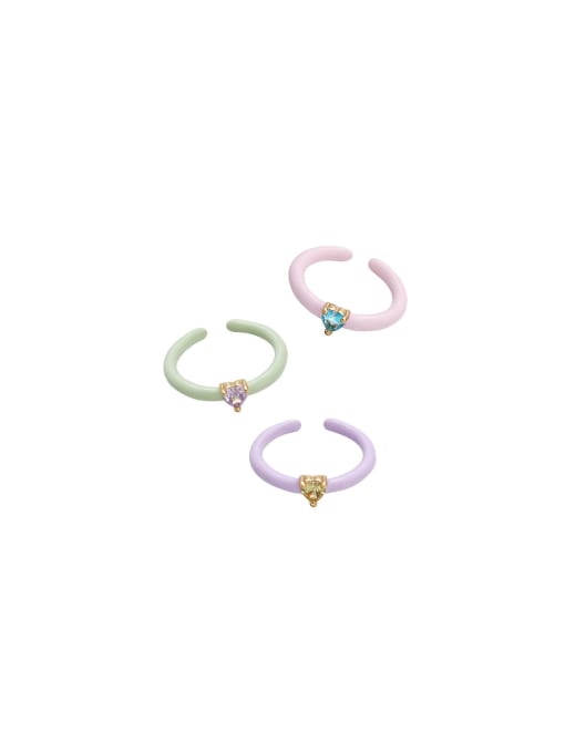 Five Color Brass Enamel Cubic Zirconia Heart Dainty Band Ring 0