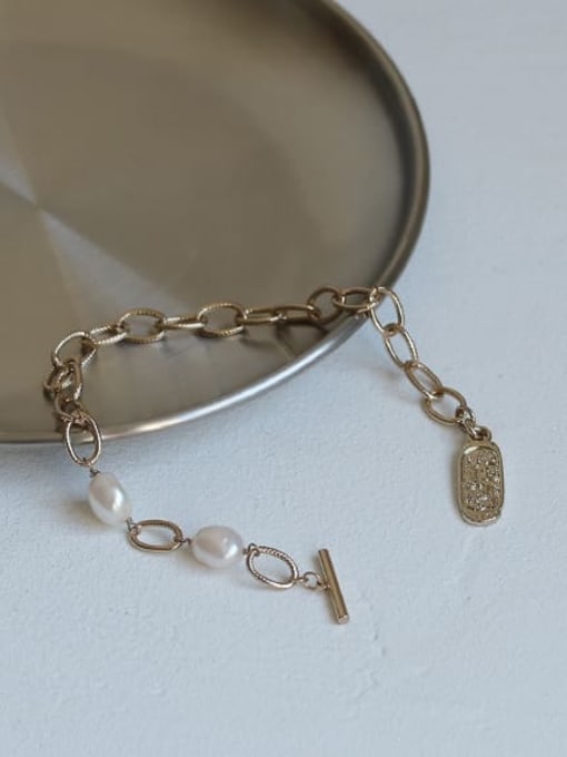 ACCA Brass Freshwater Pearl Geometric Vintage Link Bracelet 0