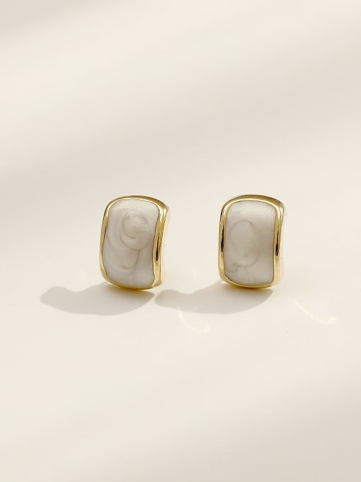14k Gold Brass Enamel Geometric Minimalist Stud Trend Korean Fashion Earring