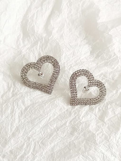 White K Copper Cubic Zirconia Heart Dainty Stud Trend Korean Fashion Earring