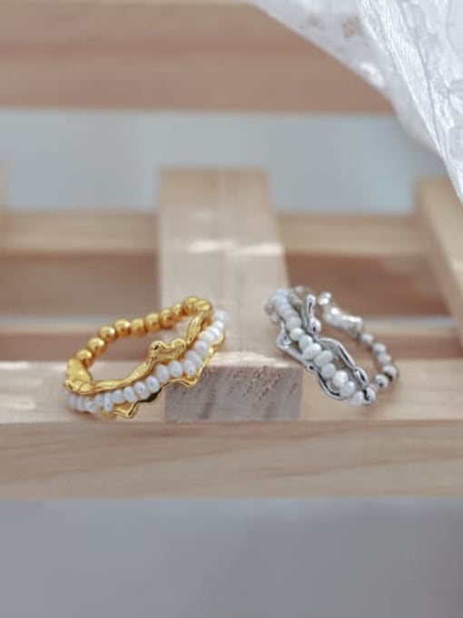 ACCA Brass Imitation Pearl Geometric Vintage Bead Ring 2