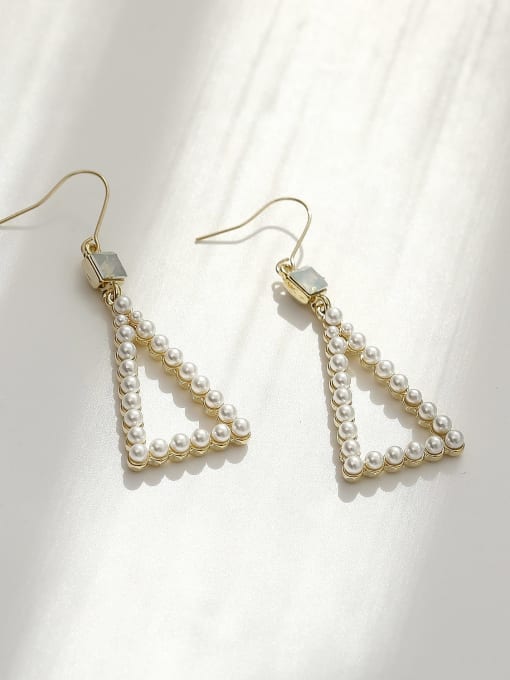 14k Gold Brass Imitation Pearl Triangle Vintage Hook Trend Korean Fashion Earring