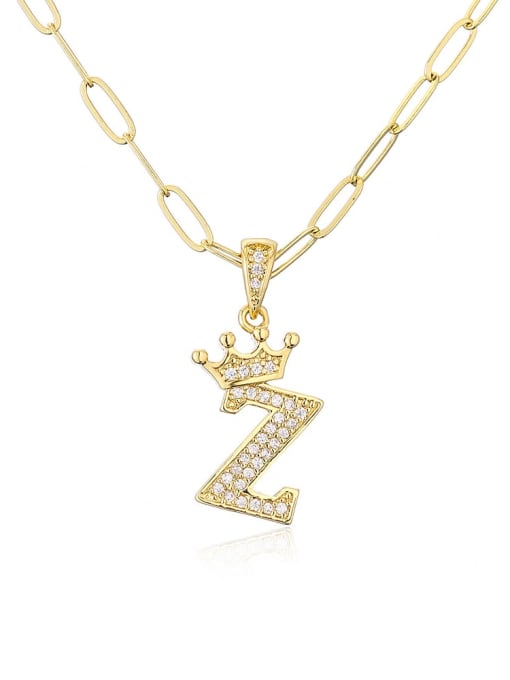 Z Brass Cubic Zirconia Letter Hip Hop Necklace