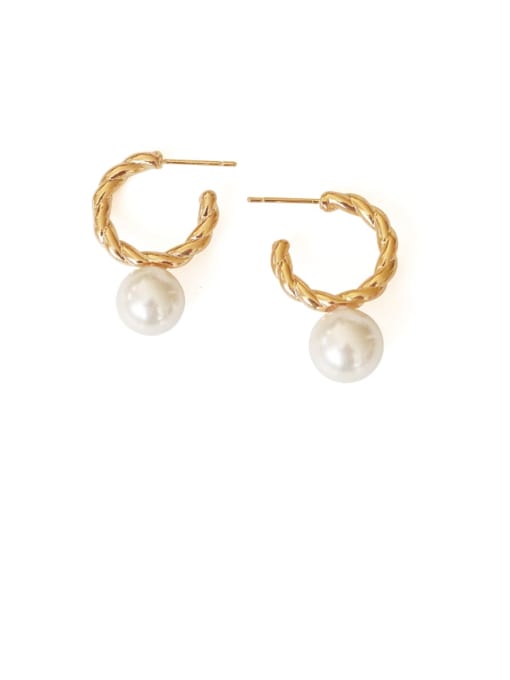 ACCA Brass Imitation Pearl Geometric Vintage Stud Earring 0