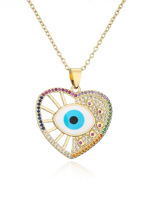 21745 Brass Cubic Zirconia Enamel Eye of Evil  Vintage Heart Pendant  Necklace