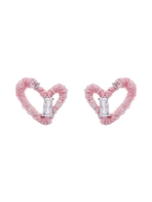 Pink Brass Hollow Heart Minimalist Stud Earring