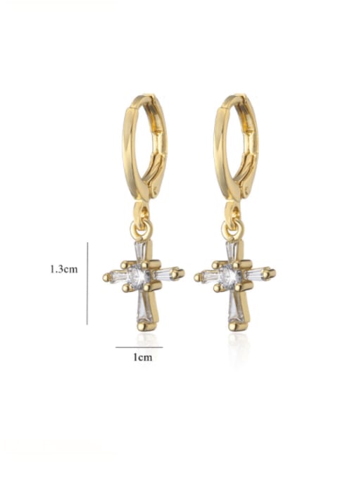 AOG Brass Cubic Zirconia Cross Vintage Huggie Earring 3