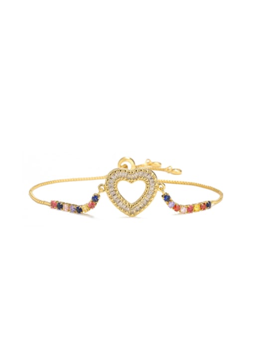 30896 Brass Cubic Zirconia Geometric Heart Vintage Adjustable Bracelet
