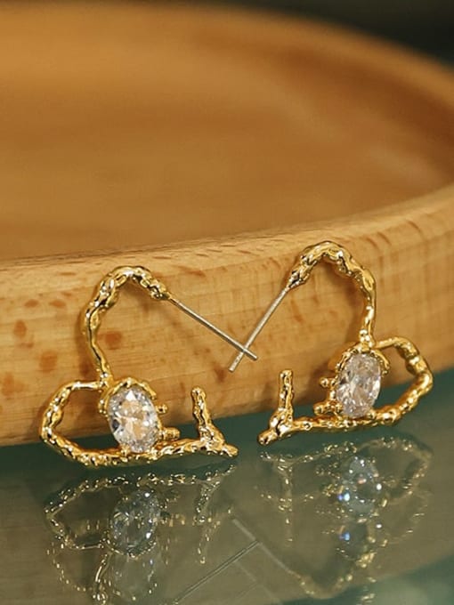 Five Color Brass Cubic Zirconia Heart Vintage Stud Earring 2