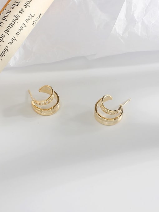 gold Copper Rhinestone Geometric Minimalist Stud Trend Korean Fashion Earring