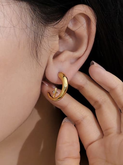 Five Color Brass Star Minimalist C Shape Stud Earring 1