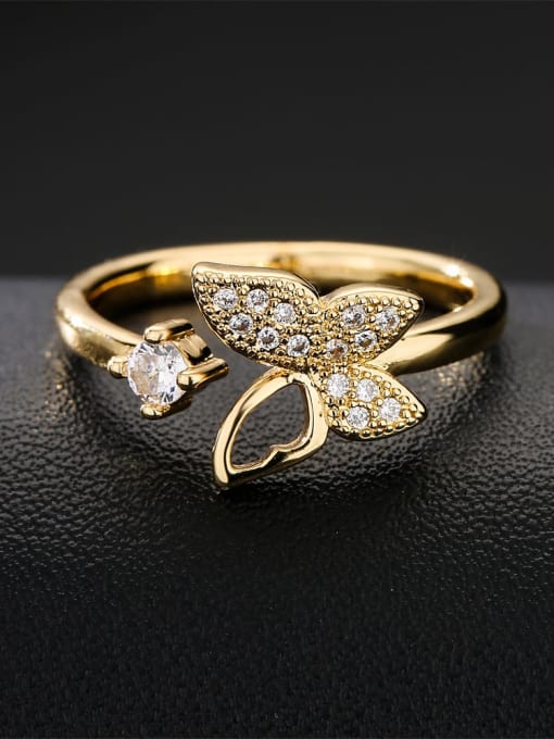 AOG Brass Cubic Zirconia Butterfly Minimalist Band Ring 1