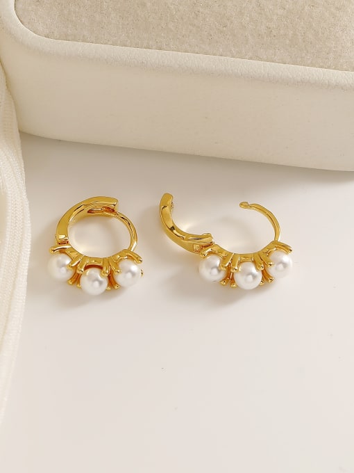 HYACINTH Brass Imitation Pearl Geometric Dainty Stud Earring 2