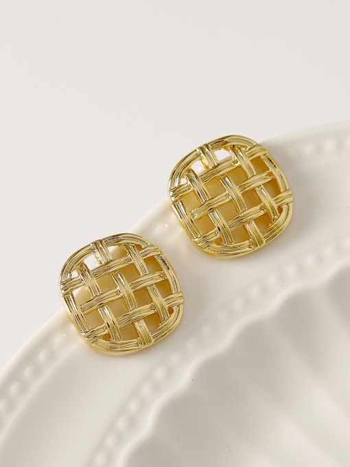 14K gold Brass Hollow Geometric Vintage Stud Trend Korean Fashion Earring