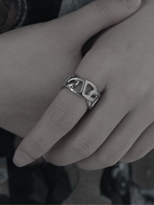 TINGS Brass Hollow Geometric  Chain Hip Hop Band Ring 1