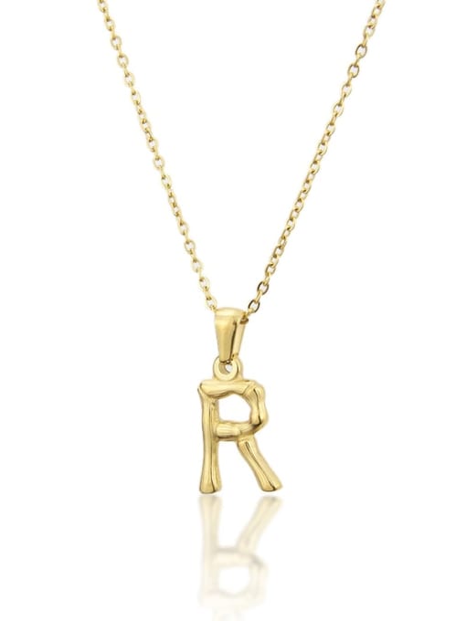 R Titanium Rhinestone minimalist letter Pendant Necklace