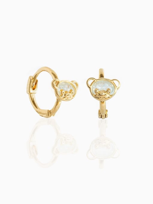 golden Brass Opal Bear Cute Huggie Earring