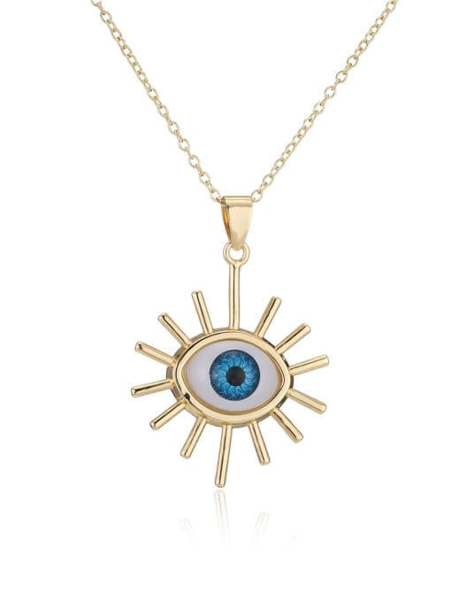 21291 Brass Rhinestone Enamel Evil Eye Vintage Heart Pendant Necklace
