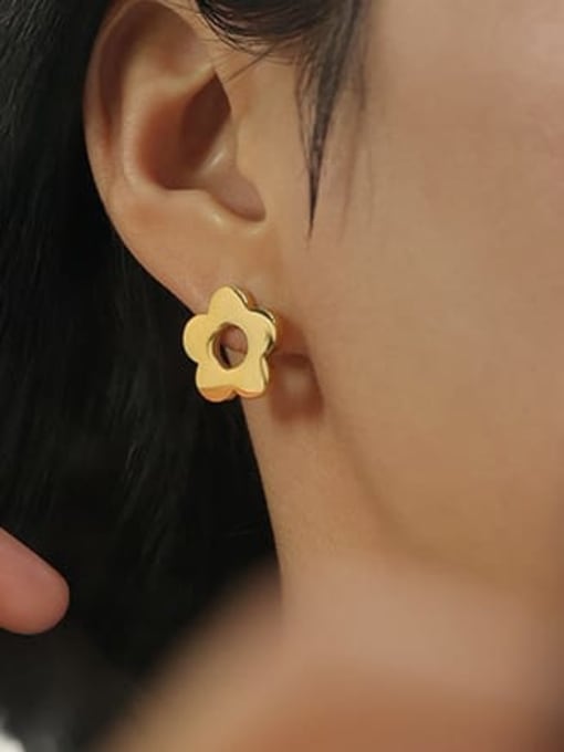 Five Color Titanium Steel  Hollow Flower Minimalist Stud Earring 1