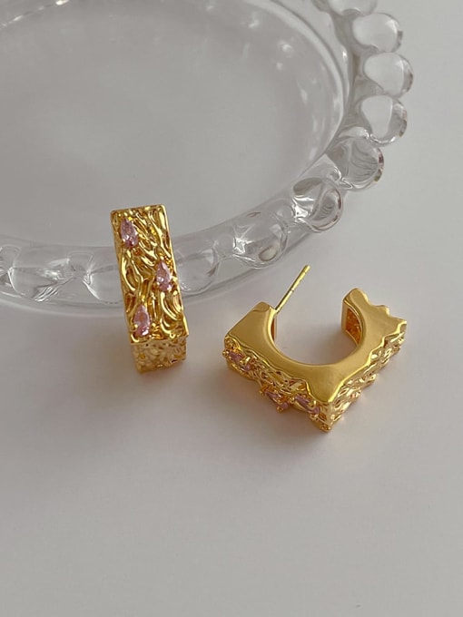 Gold square zircon earrings Brass Geometric Trend Stud Earring