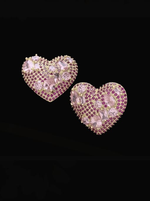 SUUTO Brass Cubic Zirconia Multi Color Heart Luxury Cluster Earring 2