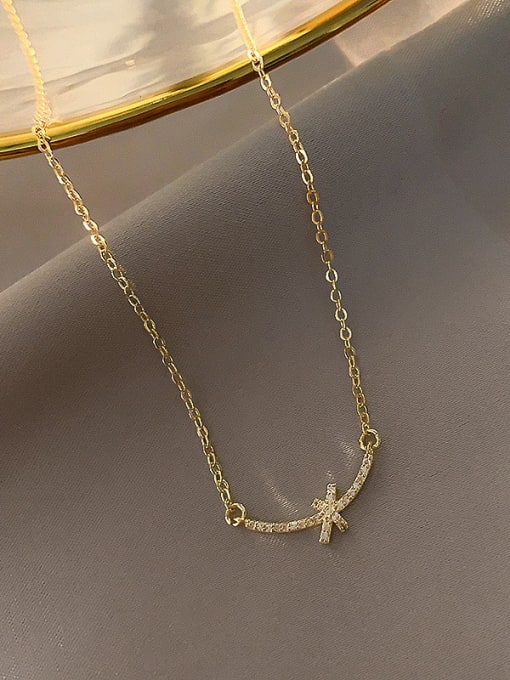 Golden Zinc Alloy Rhinestone White Bowknot Minimalist Necklace