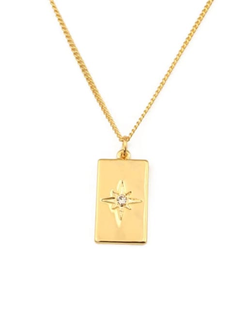 ACCA Brass  Vintage Eight-pointed star zircon square pendant Necklace 3