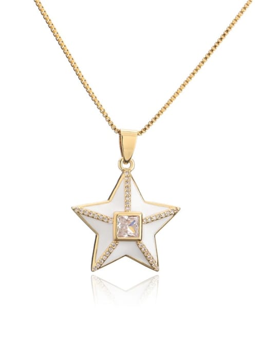 20906 Brass Rhinestone Enamel Star Ethnic Five-pointed star Pedant Necklace
