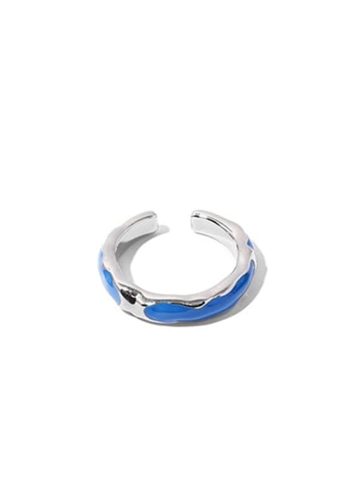 blue Brass Enamel Geometric Minimalist Band Ring