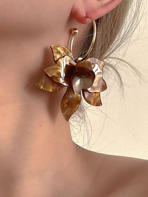 ZRUI Brass Acrylic Flower Hip Hop Hook Earring 1