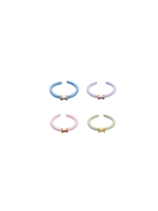 Five Color Brass Enamel Cubic Zirconia Geometric Cute Band Ring 0