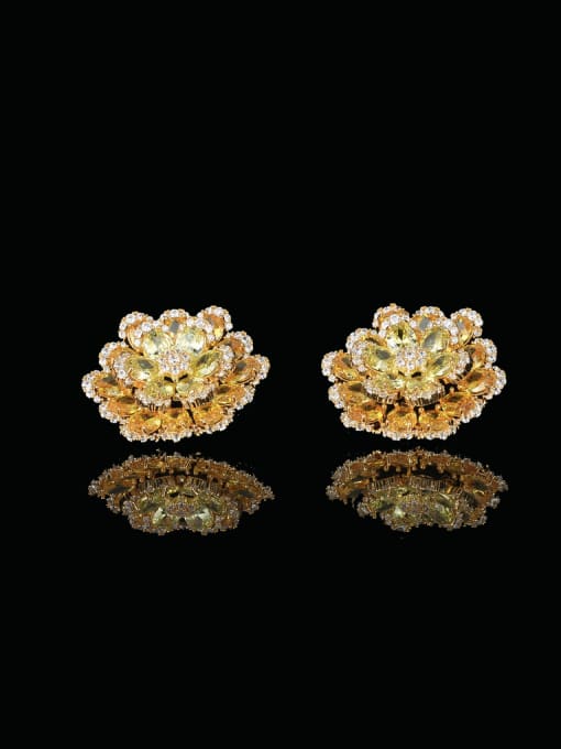 OUOU Brass Cubic Zirconia Flower Luxury Cluster Earring 1