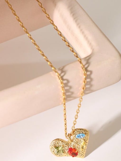 Five Color Brass Cubic Zirconia Heart Trend Necklace 2