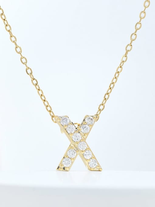 Gold XL63375 X Brass Cubic Zirconia Letter Minimalist Necklace