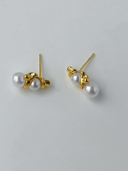 golden Brass Imitation Pearl Geometric Hip Hop Stud Earring
