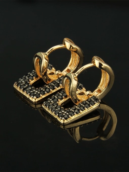 Gold Plated Black zircon Brass Cubic Zirconia Square Luxury Huggie Earring