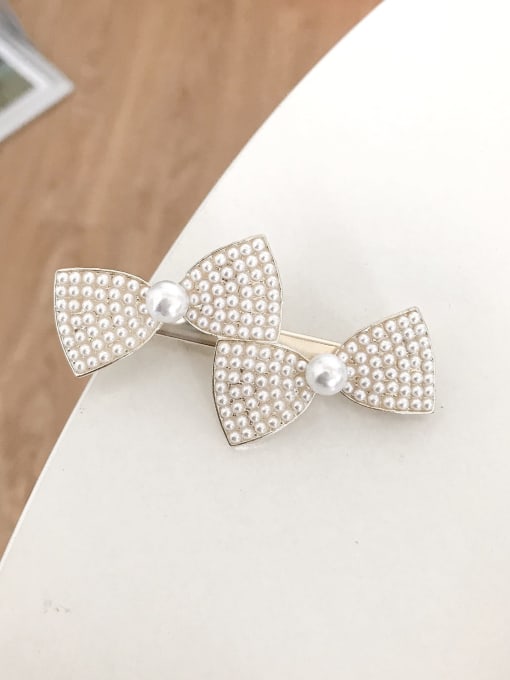 Gold Plated pearl bow hairpin Brass Imitation Pearl  Bowknot Trend  Hair Barrette