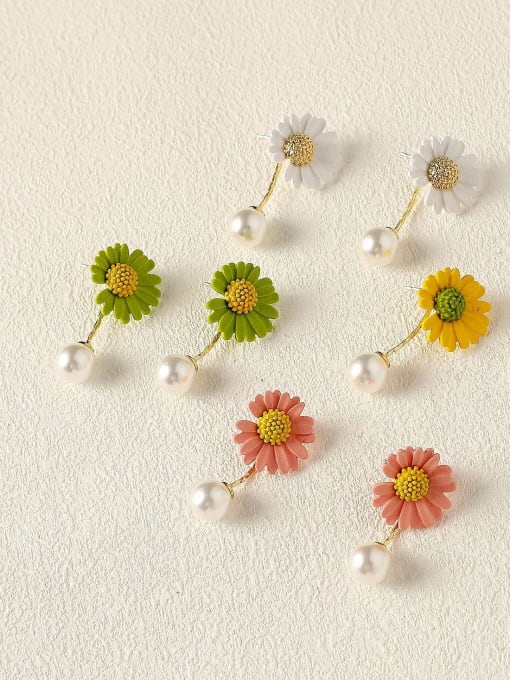 HYACINTH Brass Imitation Pearl Enamel Flower Cute Drop Trend Korean Fashion Earring