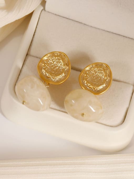 White Matte Gold Brass Resin Geometric Minimalist Drop Earring