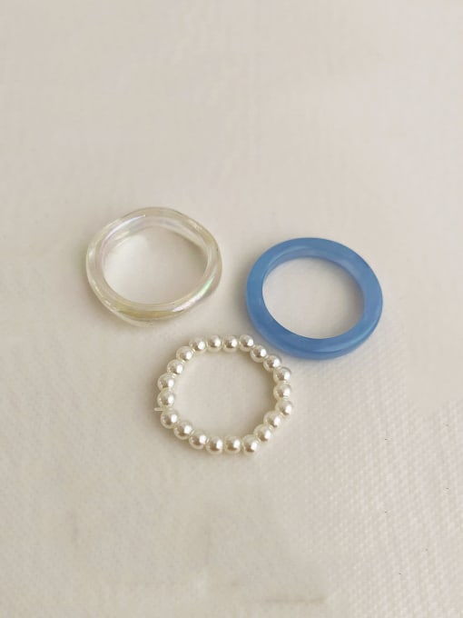 Blue three piece ring set Resin Geometric Vintage 3-piece niche ring joint ring  Stackable Ring