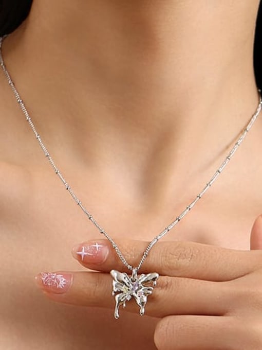 Five Color Brass Cubic Zirconia Butterfly Vintage Necklace 2