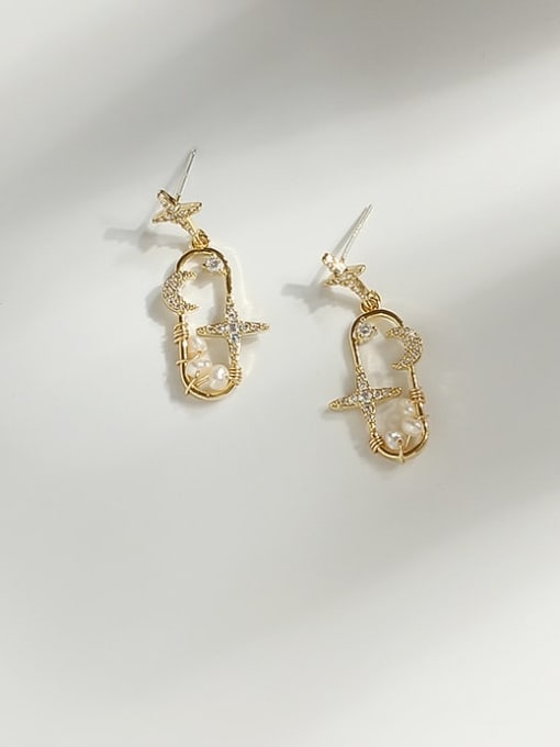 14K gold Copper Cubic Zirconia Star Minimalist Drop Trend Korean Fashion Earring