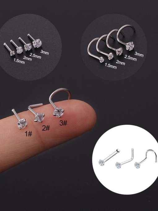 HISON Stainless steel Cubic Zirconia Geometric Minimalist Nose Rings (Single Only One) 0