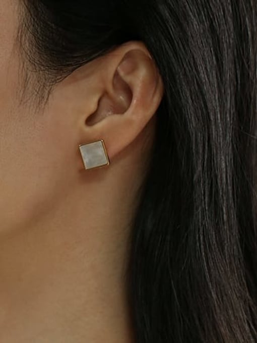 Five Color Titanium Steel Shell Square Minimalist Stud Earring 1