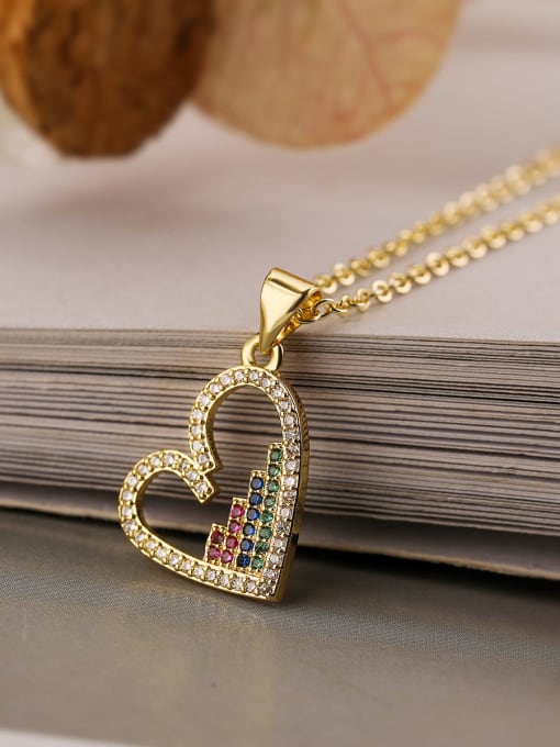 23940 Brass Cubic Zirconia Heart Vintage Necklace