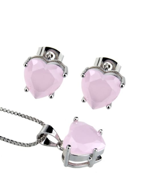 renchi Brass Heart  Cubic Zirconia Earring and Necklace Set 3