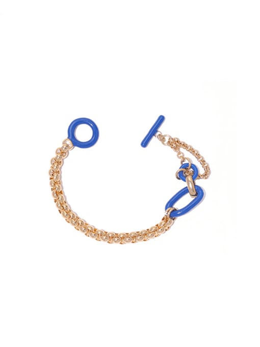 Blue drop oil gold bracelet Brass Enamel Geometric Minimalist Link Bracelet