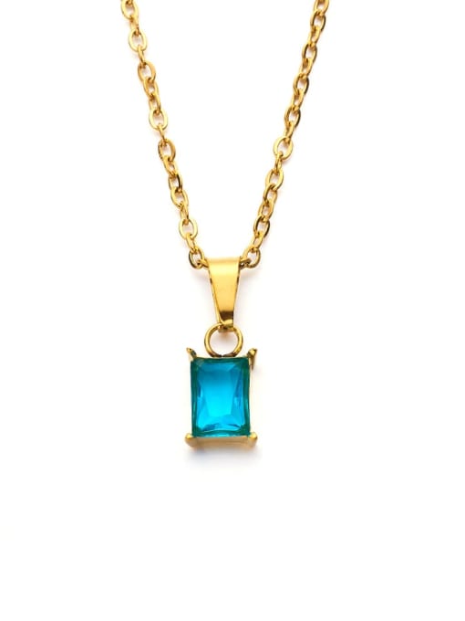Golden +blue Titanium Steel Glass Stone Geometric Minimalist Necklace
