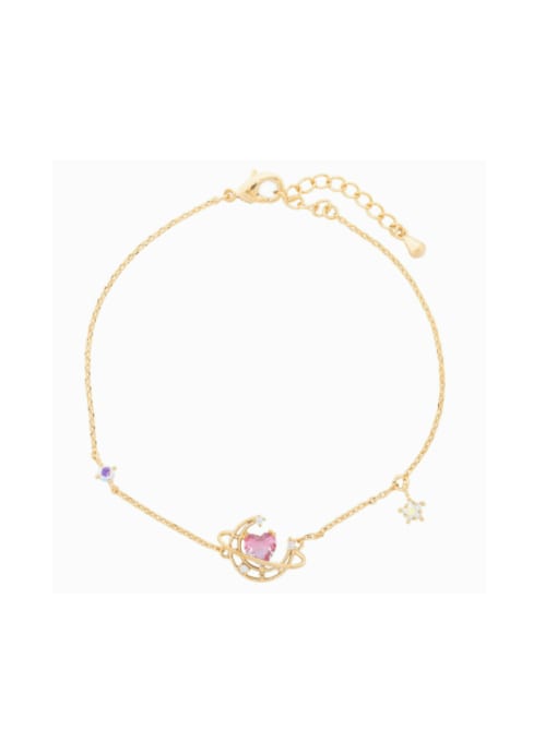 81 gold Brass Cubic Zirconia Heart Moon Cute Bracelet